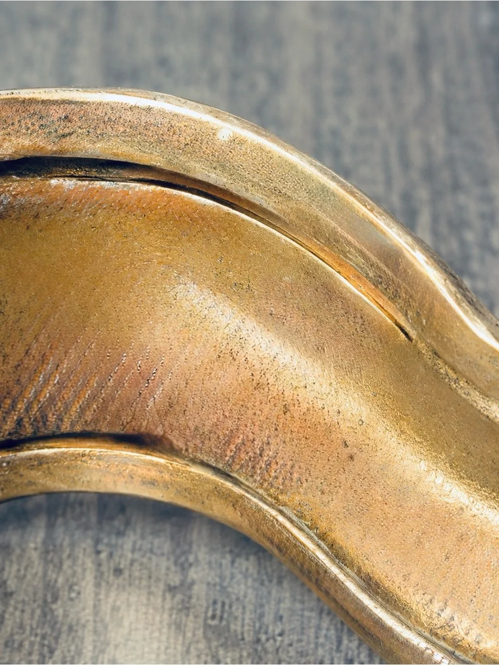 Wavy Gold Tone Cuff Bracelet Sculptural Artisan Unsigned